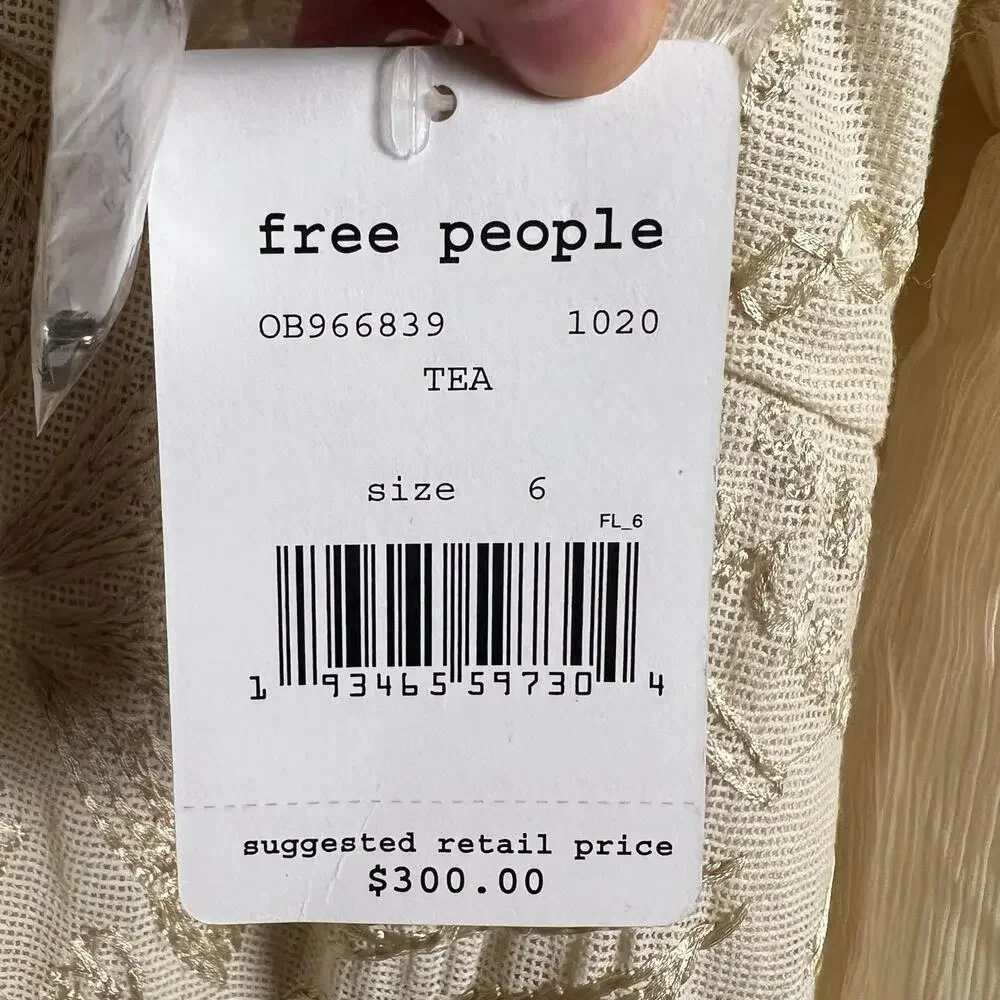 Free People Cleo Cream Embroidered Flare Sleeve Mock Neck Mini Dress 6